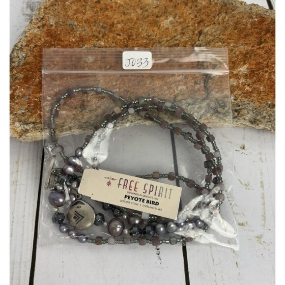 Peyote Bird Pearl Lipidolite Hematite Sterling Silver Beaded Necklace 34” J033 - Picture 7 of 7